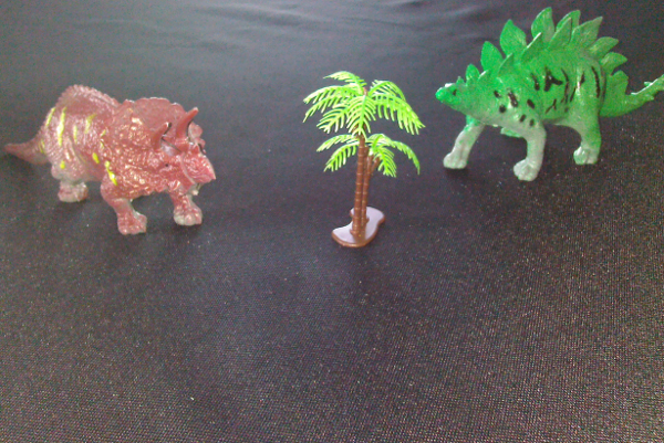 Photo of dollar store dinosaurs and tree