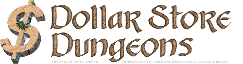Logo for dollar store dungeons, showing a $-shaped dungeon with various beasties and crannies
